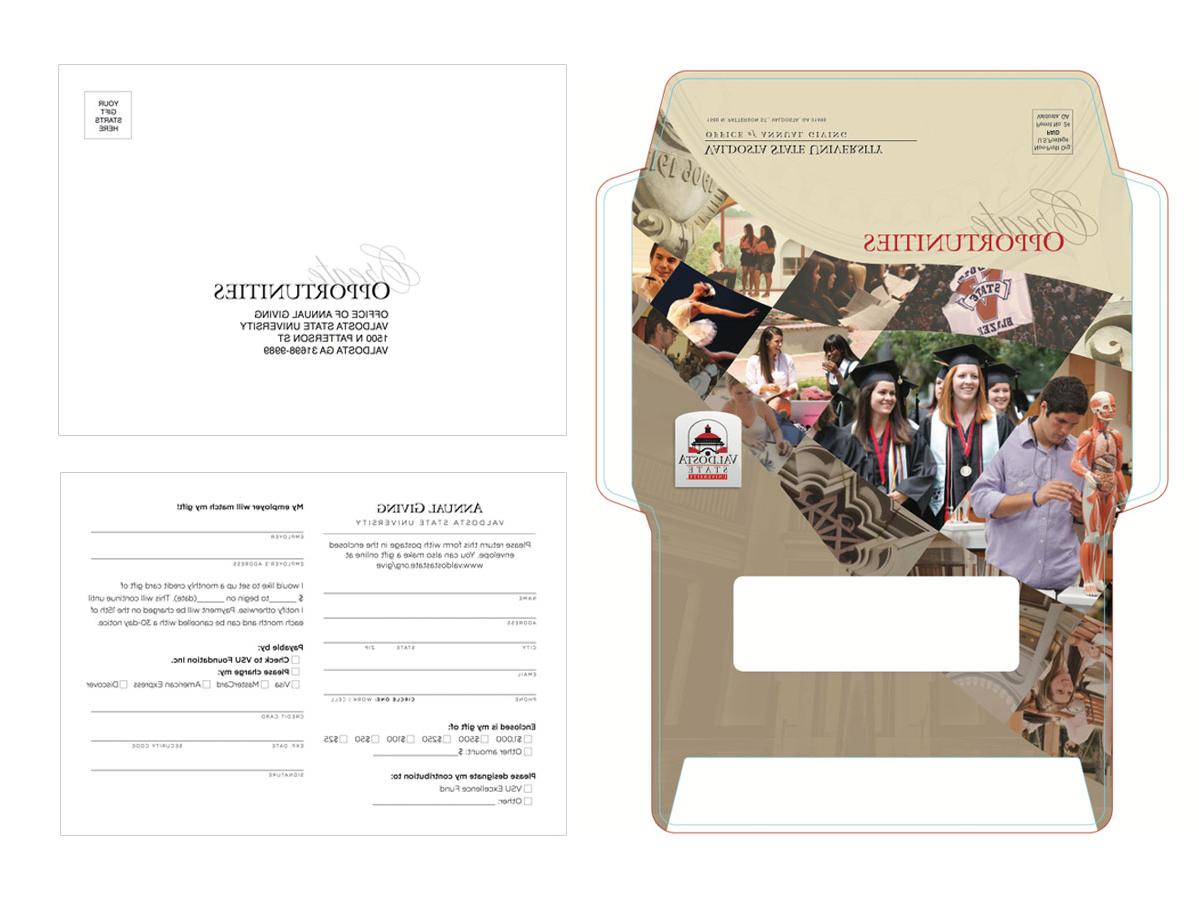 Annual Giving Mailer - This custom mail piece was created for the Office of Annual Giving's 2014 marketing efforts. The project included the design of a custom envelope, reply card and envelope, and letter